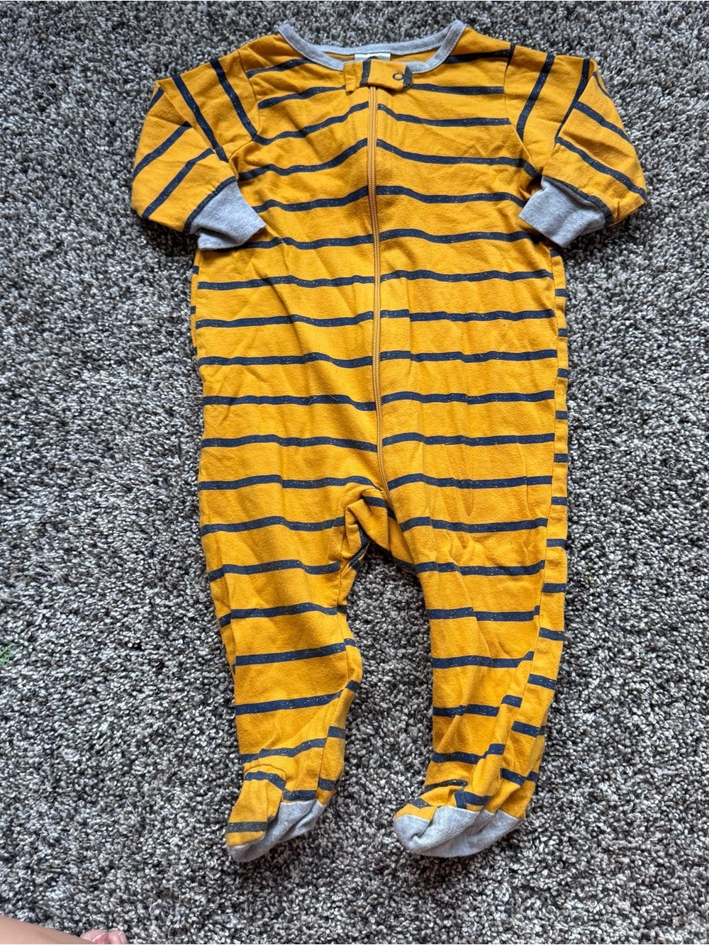 Gerber Yellow and Gray Striped Footed Pajama One-Piece